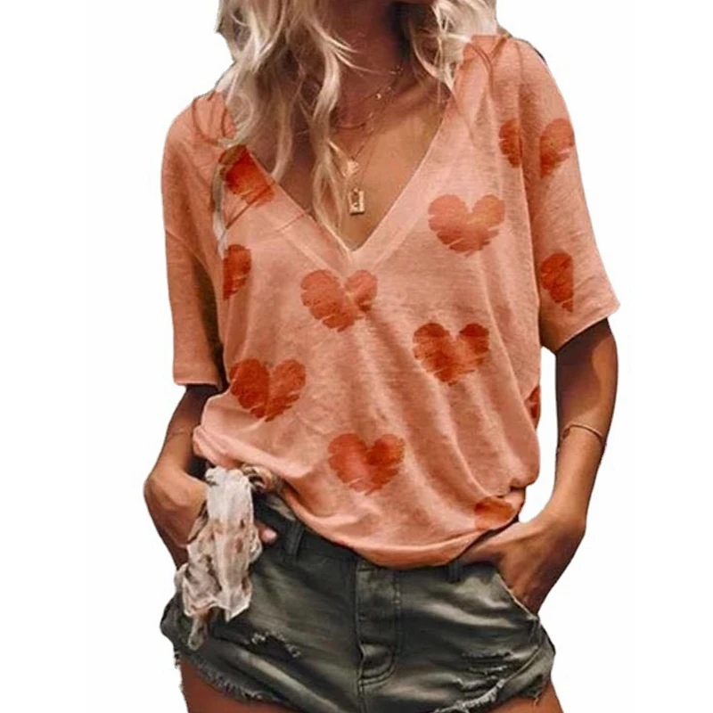 WEPBEL T-shirt Women's Casual Heart Printing Short Sleeve T-shirt Top Summer Fashion V-neck Loose T-shirt Pullover
WEPBEL T-shirt Women's Casual Heart Printing Short Sleeve T-shirt Top Summer Fashion V-neck Loose T-shirt Pullover