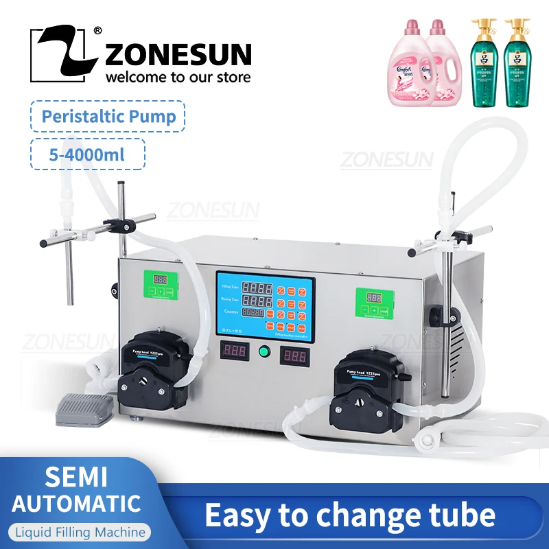 ZONESUN Desktop Semi-automatic Double Nozzles Liquid Gel Beverage Perfume Filling Machine Peristaltic Pump Water Filler 4L
ZONESUN Desktop Semi-automatic Double Nozzles Liquid Gel Beverage Perfume Filling Machine Peristaltic Pump Water Filler 4L