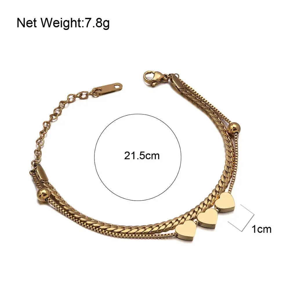 ALLYES Gold Color Stainless Steel 3 Love Heart Bracelets for Women Girl Party Gift Fashion Chain Charm Bracelets Jewelry
ALLYES Gold Color Stainless Steel 3 Love Heart Bracelets for Women Girl Party Gift Fashion Chain Charm Bracelets Jewelry