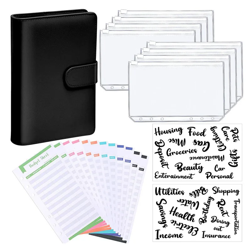 A6 PU Leather Notebook Binder Budget Planner Organizer 6 Ring Binder Cover 6 Binder Pockets And 12 Pieces Expense Budget Sheets
A6 PU Leather Notebook Binder Budget Planner Organizer 6 Ring Binder Cover 6 Binder Pockets And 12 Pieces Expense Budget Sheets