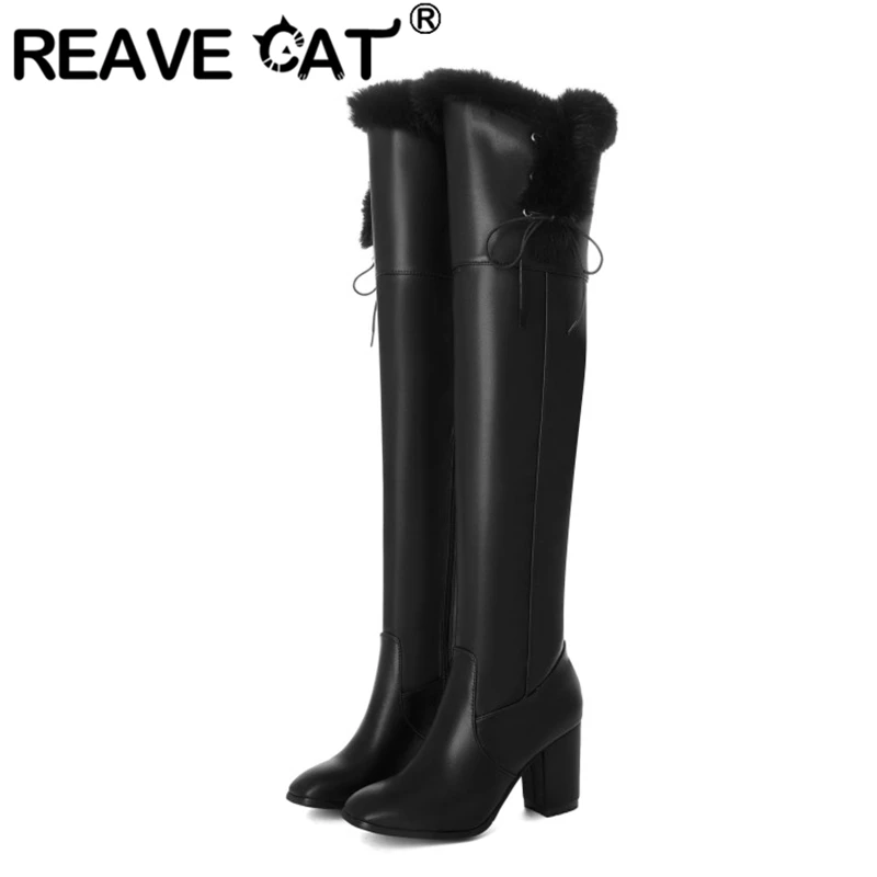 REAVE CAT Winter Thick Fur Over Knee High Boots Square Toe Chunky Heels Zipper Solid Large Size 33-43 Black Brown Bowtie S2694
REAVE CAT Winter Thick Fur Over Knee High Boots Square Toe Chunky Heels Zipper Solid Large Size 33-43 Black Brown Bowtie S2694