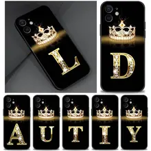 Case For iPhone 14 11 13 12 Pro Max XS XR X 8 7 6s 6 Plus 7 8 5 Soft Cover Fundas Silicone Capa Shell Diamond Crown Letter