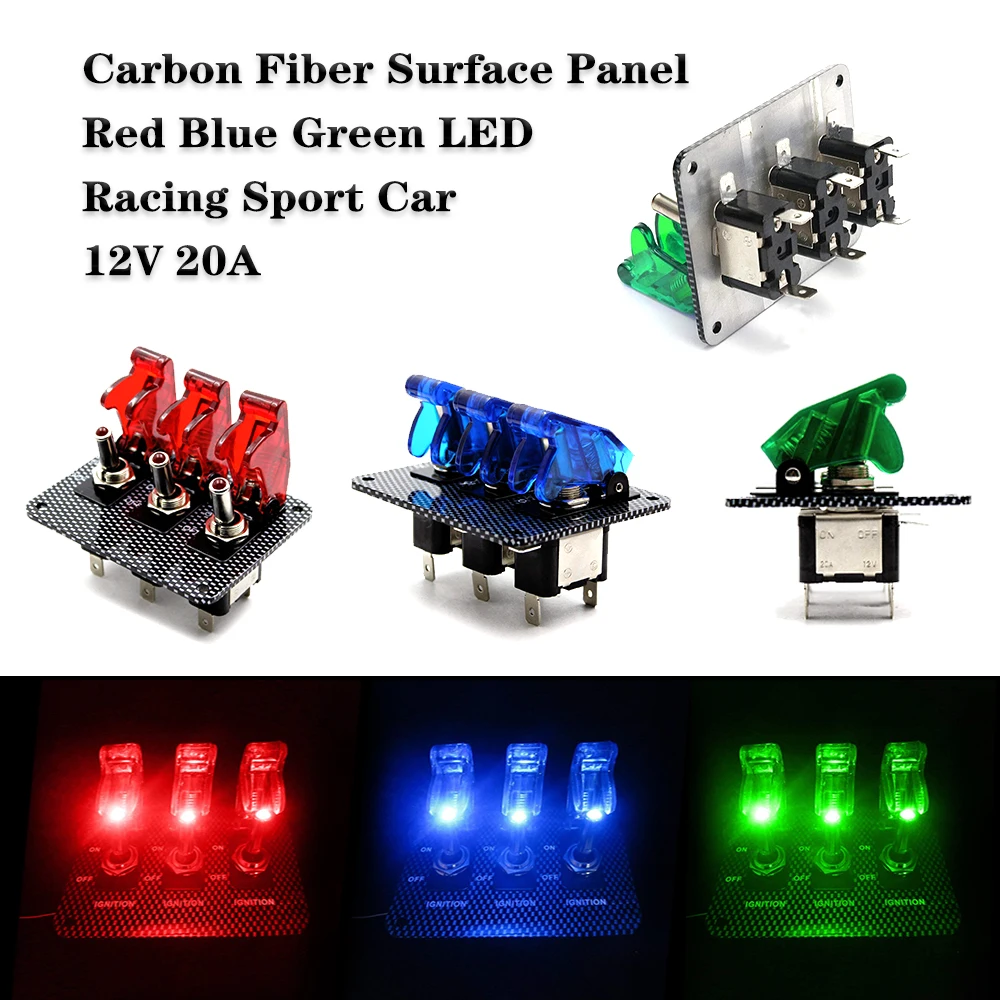 DC 12v Carbon Fiber Surface Panel Car Toggle Switch W/ Blue / Red / Green LED Indicator for for Racing Sport Competitive Car
DC 12v Carbon Fiber Surface Panel Car Toggle Switch W/ Blue / Red / Green LED Indicator for for Racing Sport Competitive Car