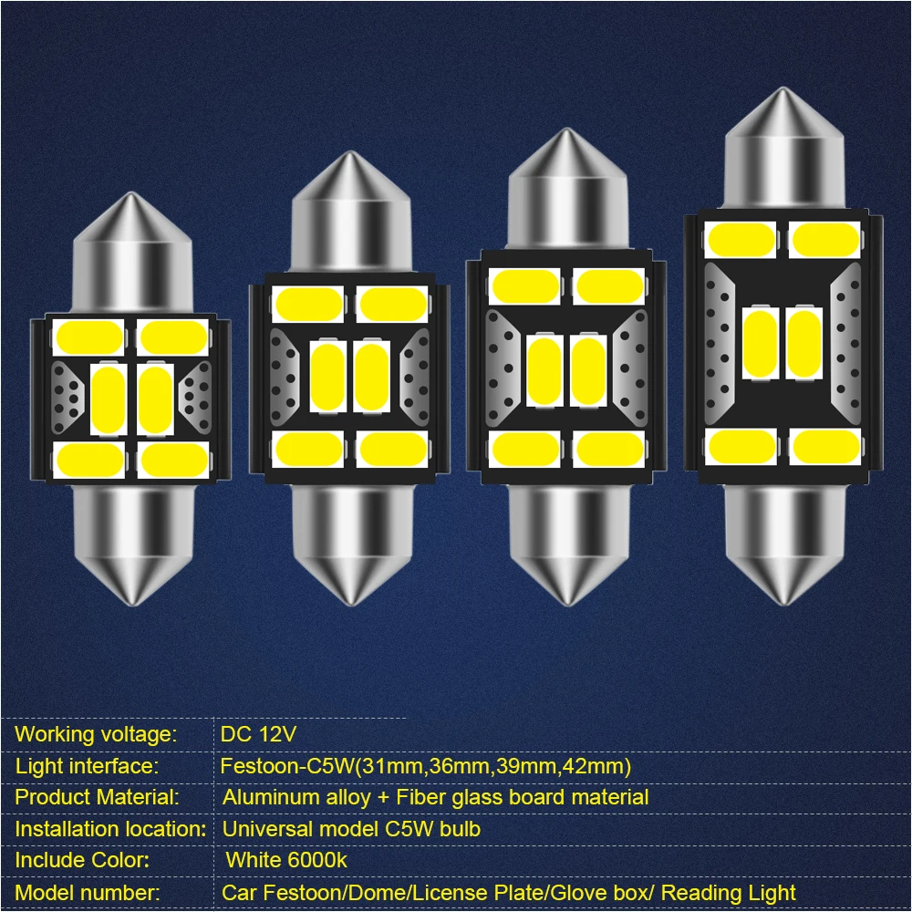 4Pcs C5W LED Car Trunk Light Canbus Festoon 31mm 36mm 39mm 41mm For Dome Lamp Luggage light Door bulb Interior lighting 12V
4Pcs C5W LED Car Trunk Light Canbus Festoon 31mm 36mm 39mm 41mm For Dome Lamp Luggage light Door bulb Interior lighting 12V