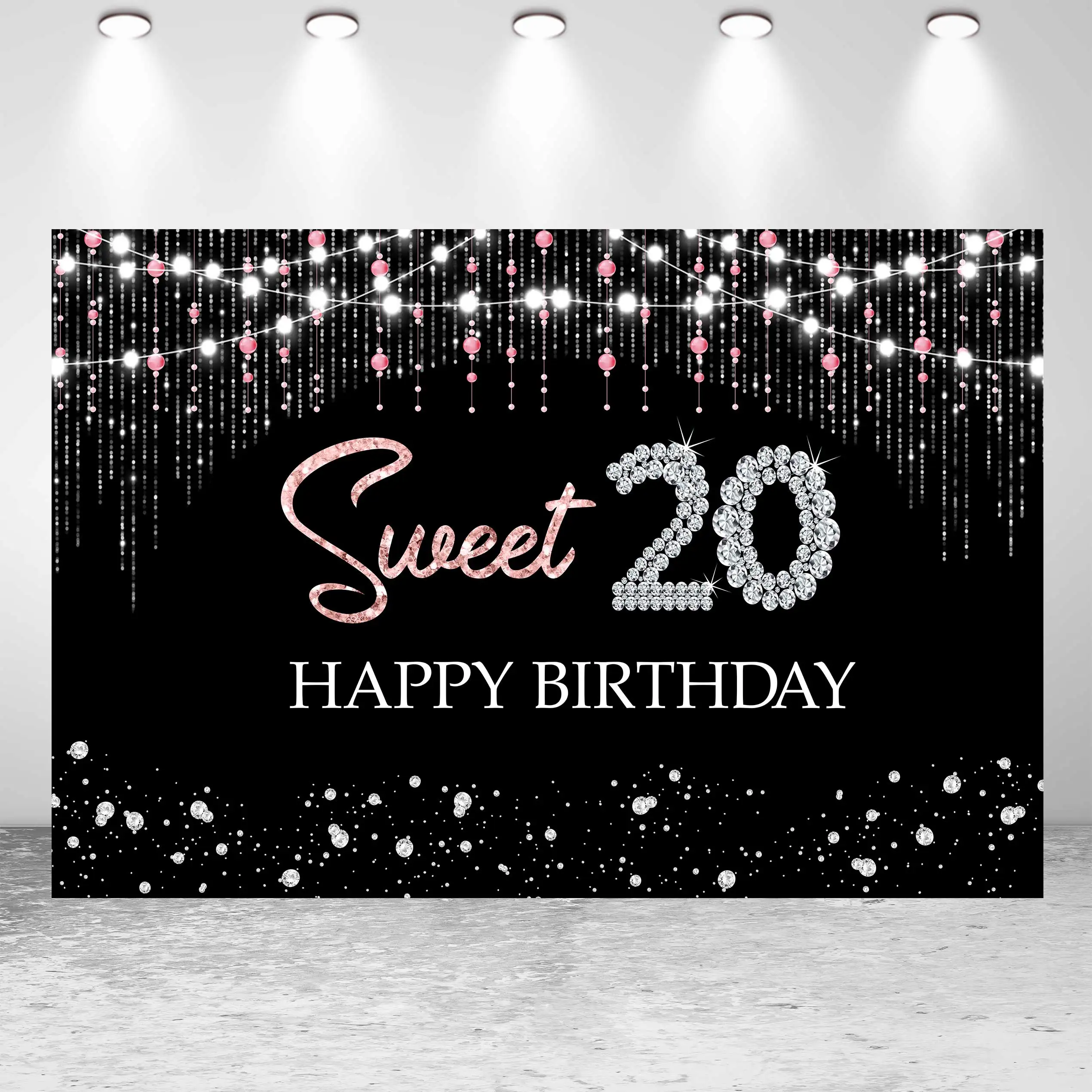 Seekpro Girl 's 20th Birthday Party Backdrop Shiny Diamond Dots Pink Flower Glitter Customized Banner Poster Photo Background
Seekpro Girl 's 20th Birthday Party Backdrop Shiny Diamond Dots Pink Flower Glitter Customized Banner Poster Photo Background