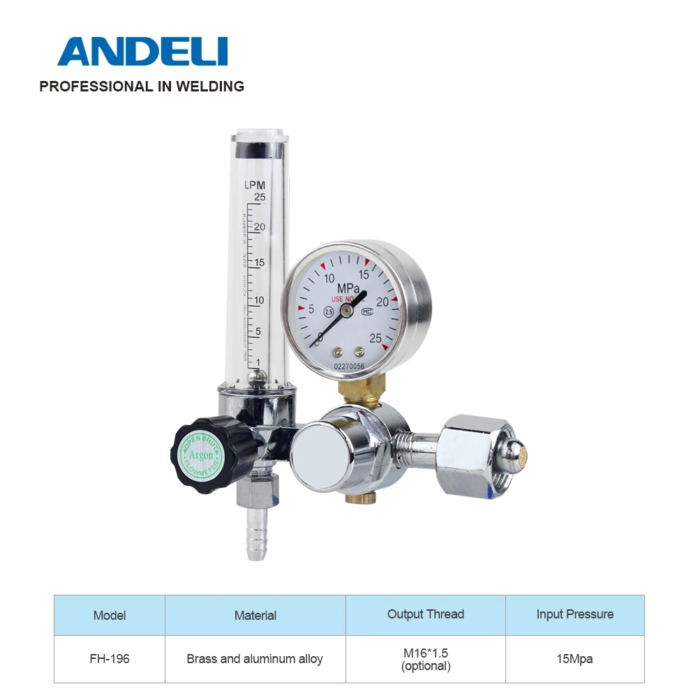 ANDELI FH-196 Welding Gas Meter Argon Pressure Flow Regulator for TIG Welding machine Argon pressure reducer
ANDELI FH-196 Welding Gas Meter Argon Pressure Flow Regulator for TIG Welding machine Argon pressure reducer