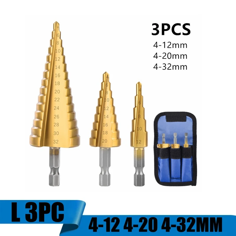 Сверло ступенчатое из быстрорежущей стали с титановым покрытием, 3 шт./компл., 4-12 мм, 4-20 мм, 4-32 мм, для дерева и металла, инструменты для сверле...
Сверло ступенчатое из быстрорежущей стали с титановым покрытием, 3 шт./компл., 4-12 мм, 4-20 мм, 4-32 мм, для дерева и металла, инструменты для сверле...