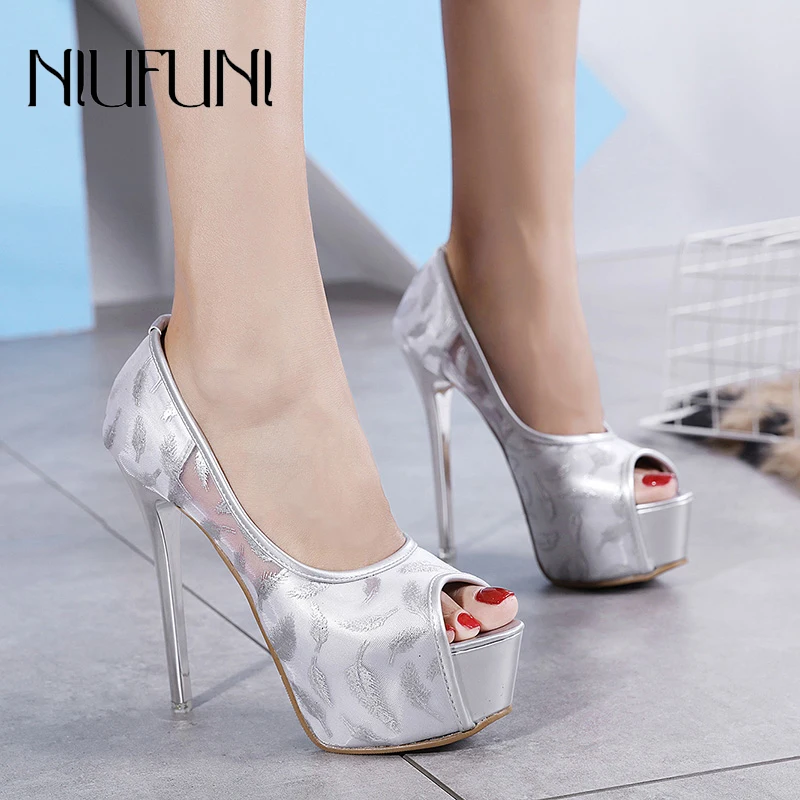 NIUFUNI New Spring Silver Peep Toe Platform 14CM Stiletto Women's Pump Shoes High Heels Sexy Lace Breathable Feather Party Shoes
NIUFUNI New Spring Silver Peep Toe Platform 14CM Stiletto Women's Pump Shoes High Heels Sexy Lace Breathable Feather Party Shoes