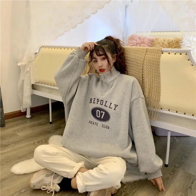 Women No Hat Hoodies Oversize S-4XL Thicken Winter Plus Velvet Print Zipper Sweatshirts Half-turtleneck Loose BF All-match Tops
Women No Hat Hoodies Oversize S-4XL Thicken Winter Plus Velvet Print Zipper Sweatshirts Half-turtleneck Loose BF All-match Tops