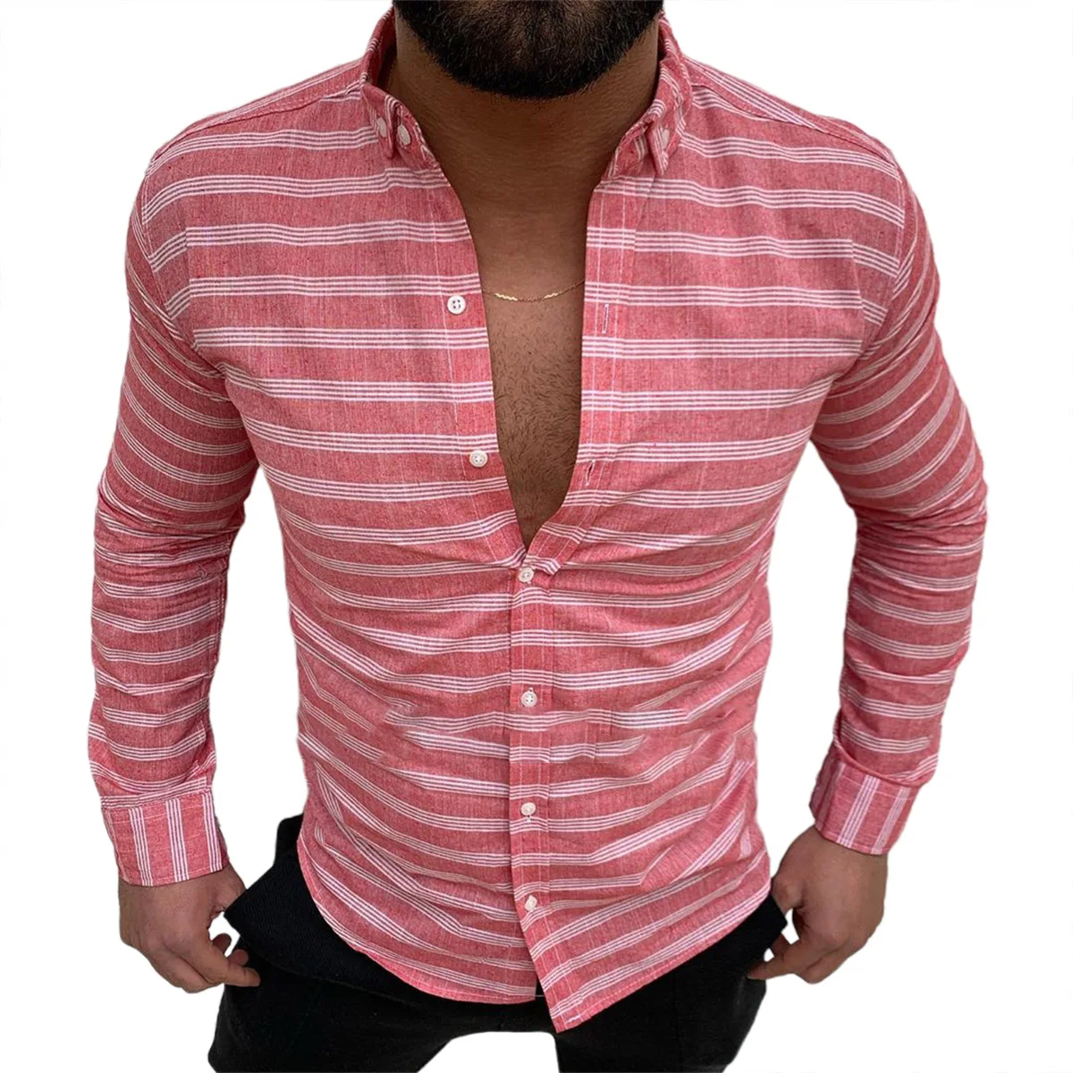 2020 New Fashion Men's Striped Printed Shirt Button Down Slim Fit Long Sleeve Plain Tops Spring Autumn Men Casual Blouse Tops
2020 New Fashion Men's Striped Printed Shirt Button Down Slim Fit Long Sleeve Plain Tops Spring Autumn Men Casual Blouse Tops
