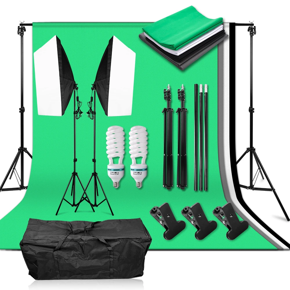 Professional Photography 50x70CM Softbox Lighting Equipment Kit 135W 5500K Daylight Light Bulb 2*2 Background Support 4Backdrop
Professional Photography 50x70CM Softbox Lighting Equipment Kit 135W 5500K Daylight Light Bulb 2*2 Background Support 4Backdrop