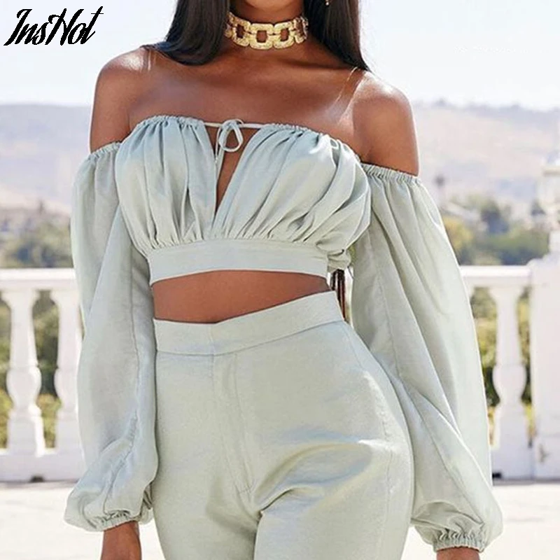 2021 Summer Fashion Women Off Shoulder Ruched Solid Crop Tops Female Long Sleeve V Neck Sexy Casual Bandage Blouse Shirts
2021 Summer Fashion Women Off Shoulder Ruched Solid Crop Tops Female Long Sleeve V Neck Sexy Casual Bandage Blouse Shirts