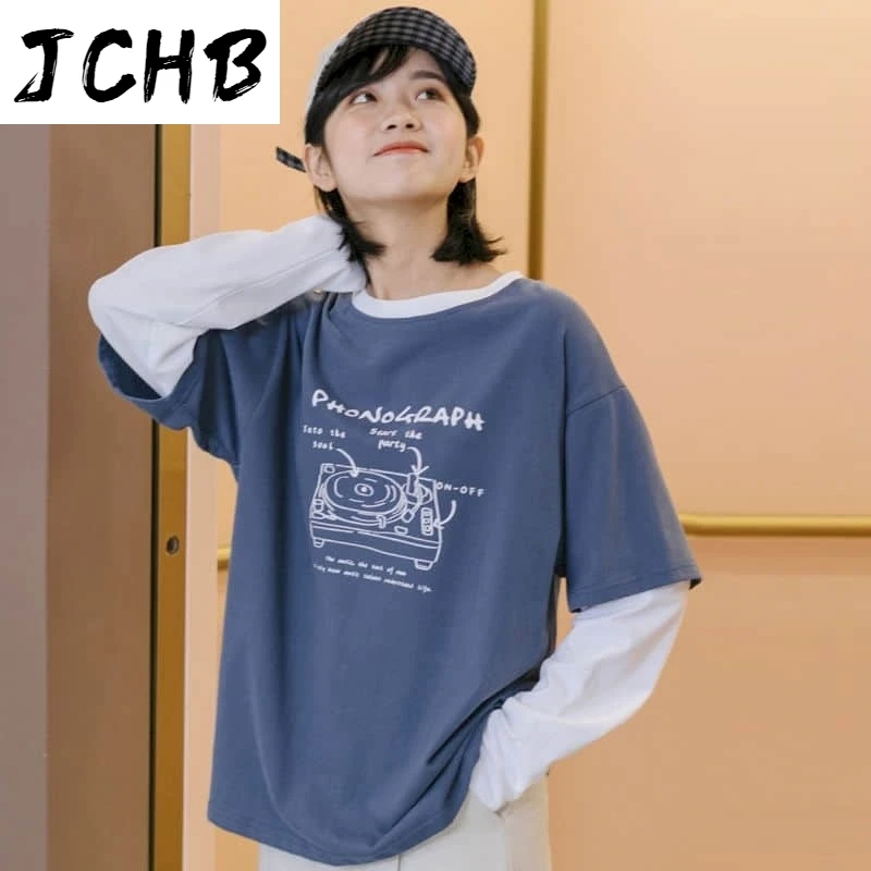 2021 Girlfriends Retro Tshirt Women t Shirt Cp Long-sleeved T-shirt Spring Student Korean Loose Ins Harajuku Fake Two-piece Top 
2021 Girlfriends Retro Tshirt Women t Shirt Cp Long-sleeved T-shirt Spring Student Korean Loose Ins Harajuku Fake Two-piece Top