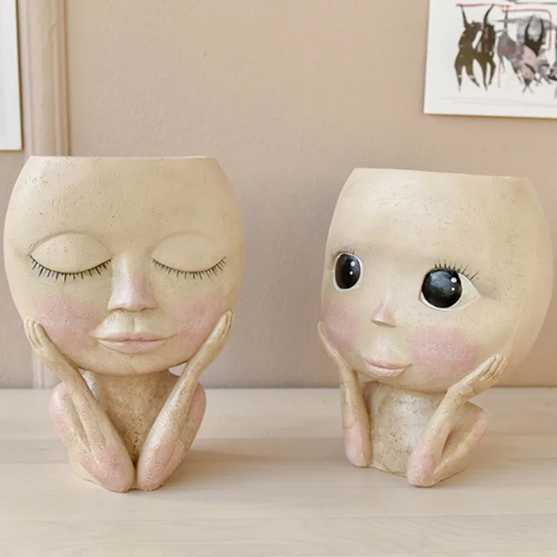 Human Face Vase Decoration Big Eyes Doll Resin Flowerpot Figure Sculpture Crafts Storage Container Flower Arrangement Container
Human Face Vase Decoration Big Eyes Doll Resin Flowerpot Figure Sculpture Crafts Storage Container Flower Arrangement Container