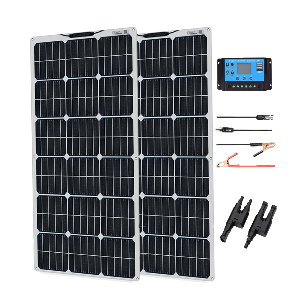 Solar panel kit complete 100w 200 wat Panneau solaire flexible 100 Watt for 12V 24V battery car RV home outdoor Power charging
Solar panel kit complete 100w 200 wat Panneau solaire flexible 100 Watt for 12V 24V battery car RV home outdoor Power charging