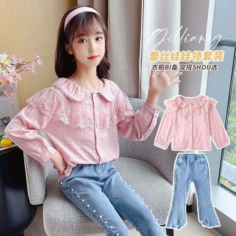 Girls Autumn Fashion Clothes Set 2 Pcs Suit Solid pink lace shirt+pearl jeans Kids Sets Girls Clothes 3 4 5 6 7 8 9 10 11 12 y
Girls Autumn Fashion Clothes Set 2 Pcs Suit Solid pink lace shirt+pearl jeans Kids Sets Girls Clothes 3 4 5 6 7 8 9 10 11 12 y
