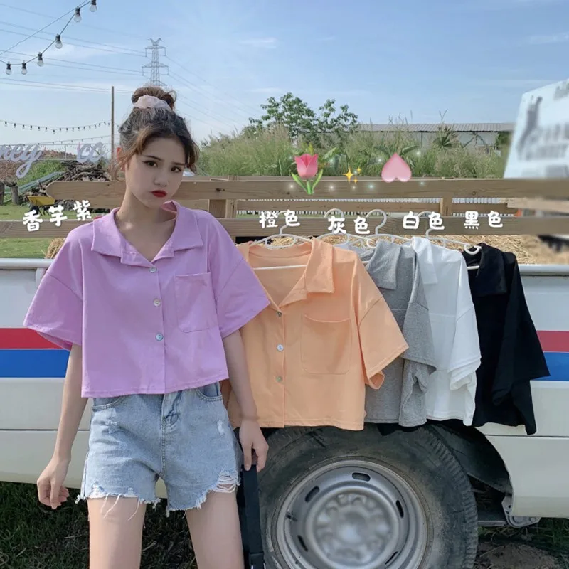Women's Candy Color Turn-Down Collar Shirt Sample Loose Casual Fashion Short Sleeves Blouses Female
Women's Candy Color Turn-Down Collar Shirt Sample Loose Casual Fashion Short Sleeves Blouses Female