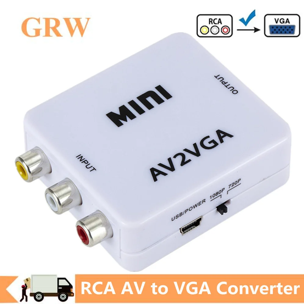 Преобразователь видеосигнала RCA AV в VGA 1080P мини-видеоконвертер с аудио 3 5 мм AV2VGA /