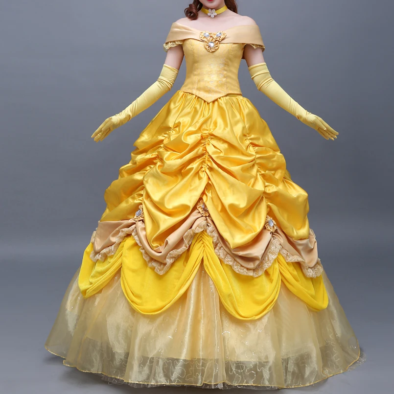 

Костюм для косплея по мотивам фильма «чудовище», желтое платье принцессы Белль для взрослых, женское платье для карнавала, Хэллоуина
