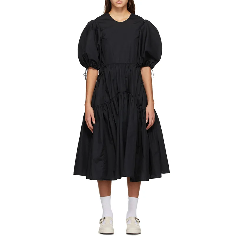 Small new fashion temperament retro backless bubble sleeve waist solid color long dress
Small new fashion temperament retro backless bubble sleeve waist solid color long dress