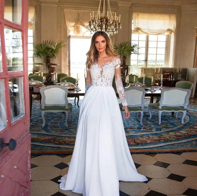 Chiffon Lace Wedding Dress 2021 Long Sleeves Beach Side Slit Boho Appliques Bride Dresses Elegant Country Bridal Gown Sheer Back
Chiffon Lace Wedding Dress 2021 Long Sleeves Beach Side Slit Boho Appliques Bride Dresses Elegant Country Bridal Gown Sheer Back
