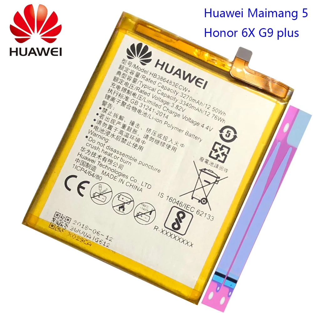 HuaWei 100% оригинальный аккумулятор HB386483ECW для Huawei Honor 6X G9 plus Maimang 5 3340 мАч сменный