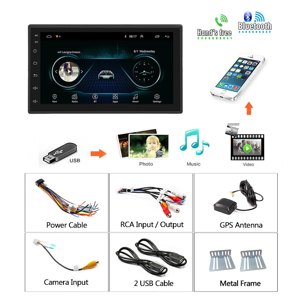 Podofo 2 din Android 8 1 автомобиль радио GPS мультимедийный плеер 2din универсальный авто для