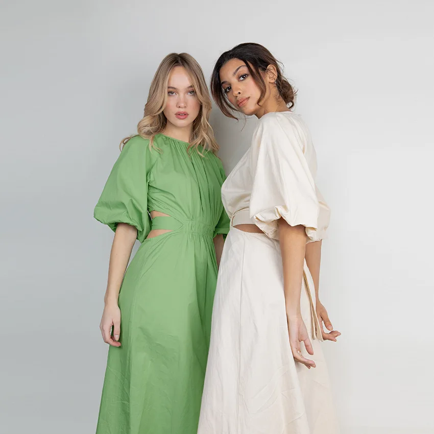 Summer new lace-up hollow design short-sleeved puff sleeves round neck pleated women's long skirt dress
Summer new lace-up hollow design short-sleeved puff sleeves round neck pleated women's long skirt dress