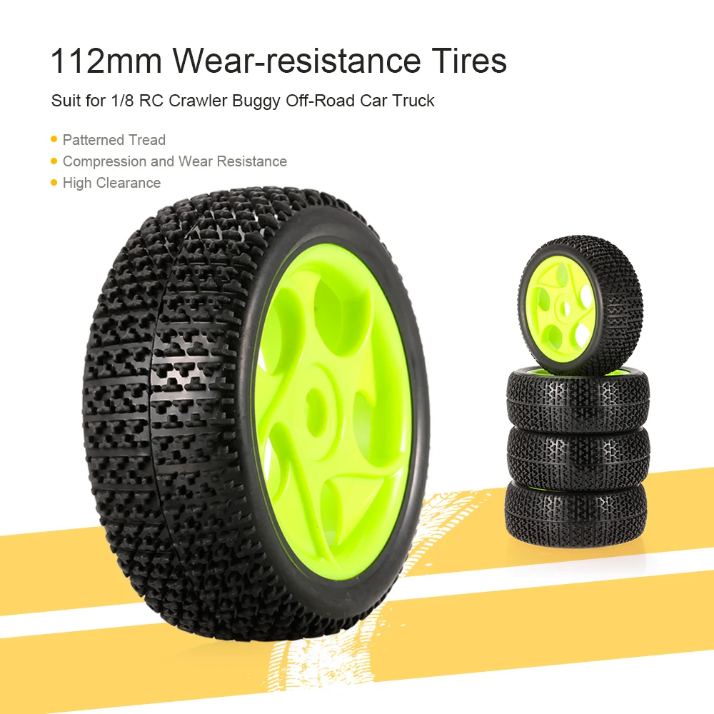 4pcs 112mm RC High Grip Rubber Tires 17mm Hub Hex Wheel Rim for 1/8 RC Crawler Buggy Off-Road Car Truck
4pcs 112mm RC High Grip Rubber Tires 17mm Hub Hex Wheel Rim for 1/8 RC Crawler Buggy Off-Road Car Truck