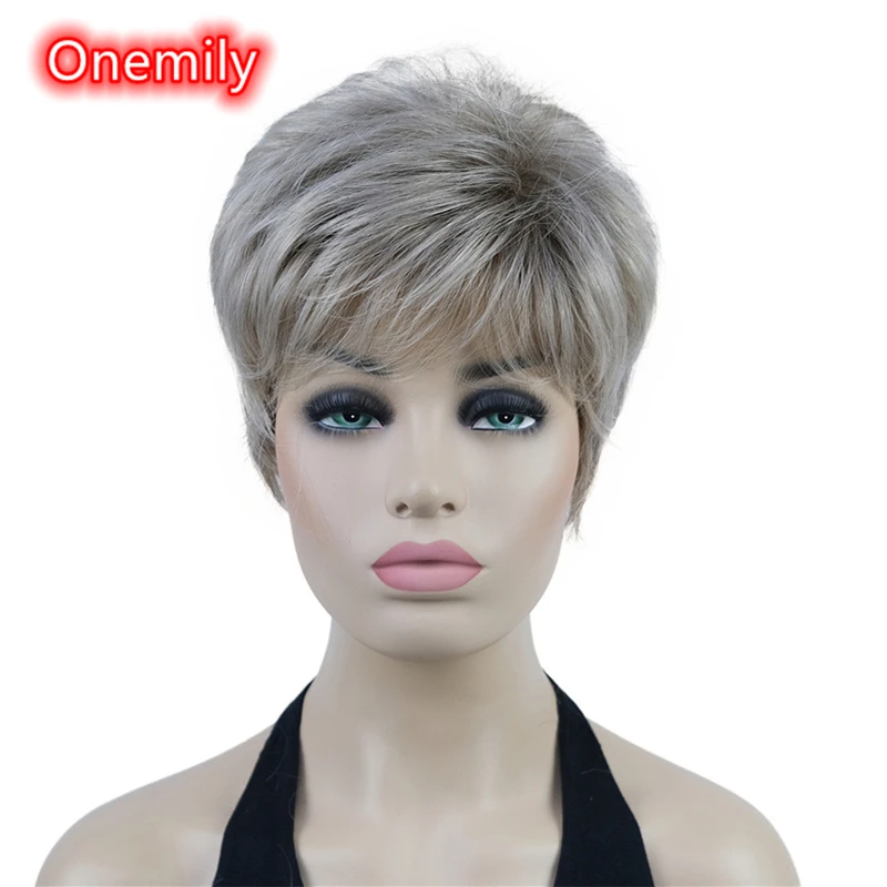 

Onemily Short Straight Layered Synthetic Wigs for Women Cosplay Theme Party Evening Out Dating Fun 2 Colors