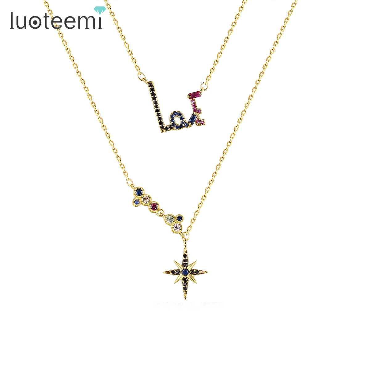 LUOTEEMI Love Double Multiple Layed Pendant Necklace for Women Shiny Sparkling Stars Gold Color Chain Jewelry Vintage Gifts
LUOTEEMI Love Double Multiple Layed Pendant Necklace for Women Shiny Sparkling Stars Gold Color Chain Jewelry Vintage Gifts