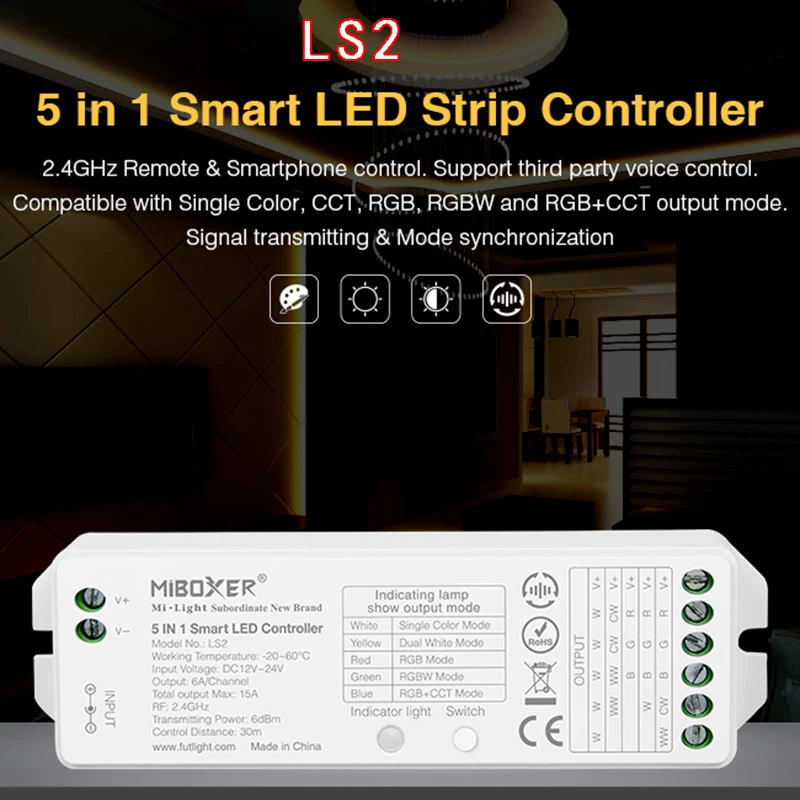 

Moboxer LS2 5 in 1 LED Strip Controller Single Color/CCT/RGB/RGBW/RGB CCT Lamp Tape dimmer DC12V~24V 2.4G Remote control Milght