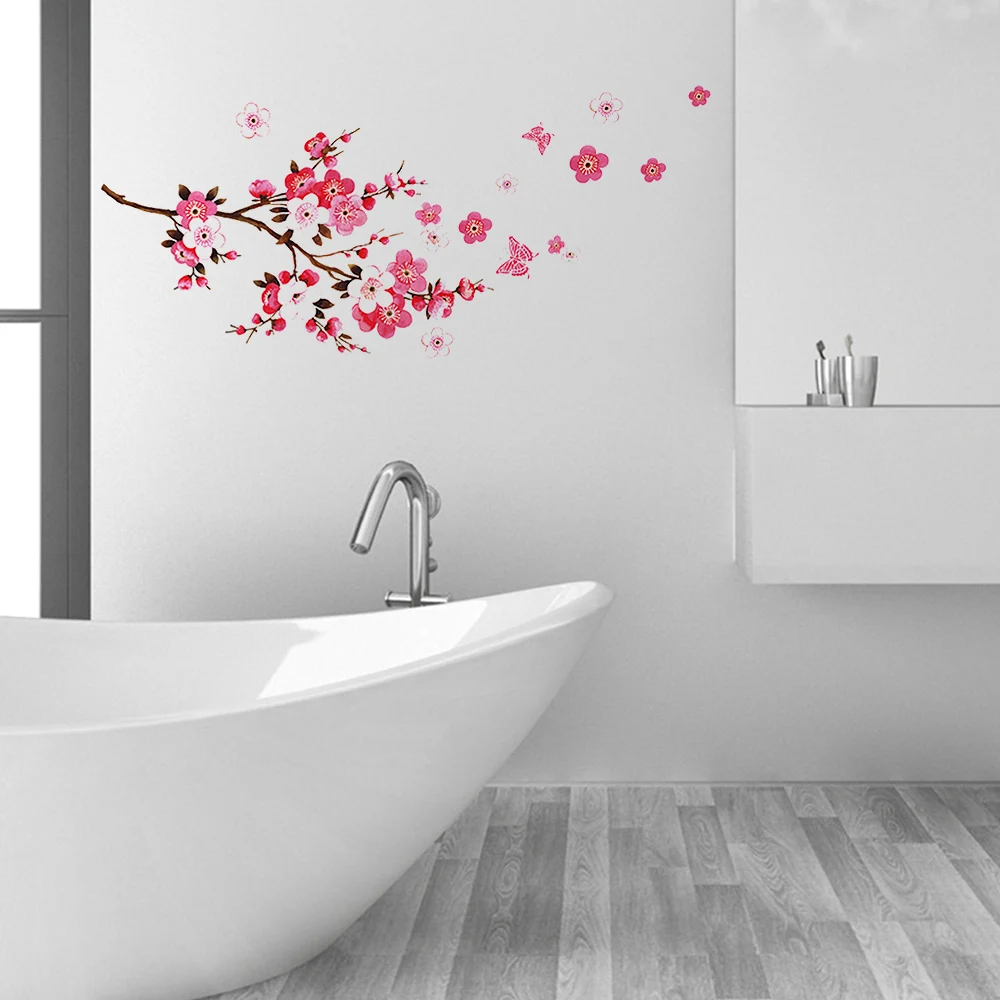 45*65cm Mural Arts Poster Sakura Cherry Wall Stickers Butterflies Flowers Wallpaper for Kitchen Living Bedroom Bathroom Decals | Дом и сад