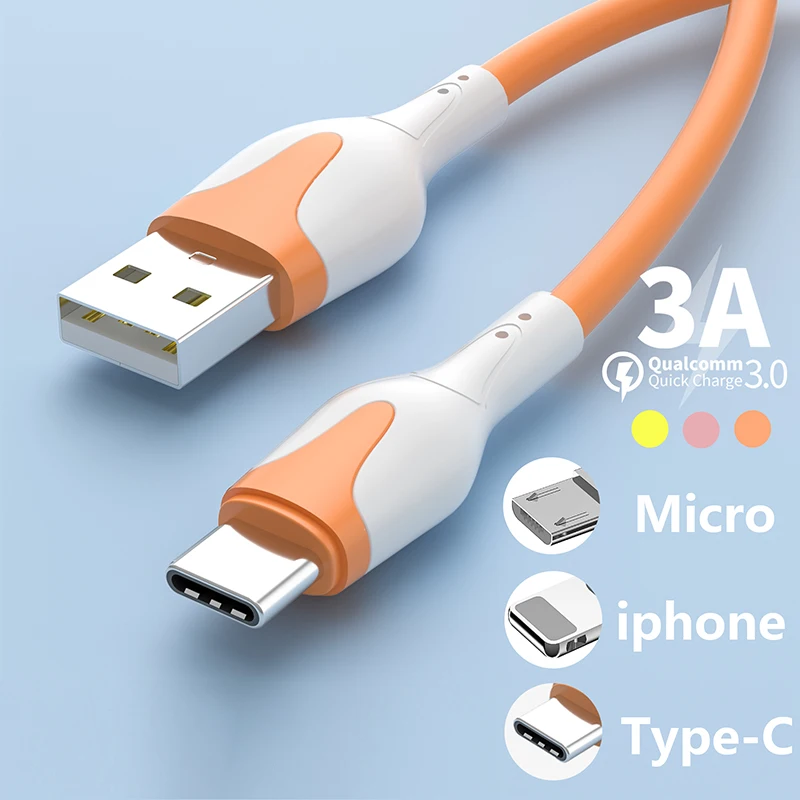 Liquid Silicone USB Cable Micro USB Type C Charger Wire 3A Fast Charging Data Cord Mobile Phone Charge Line For iPhone 12 Xiaomi
Liquid Silicone USB Cable Micro USB Type C Charger Wire 3A Fast Charging Data Cord Mobile Phone Charge Line For iPhone 12 Xiaomi