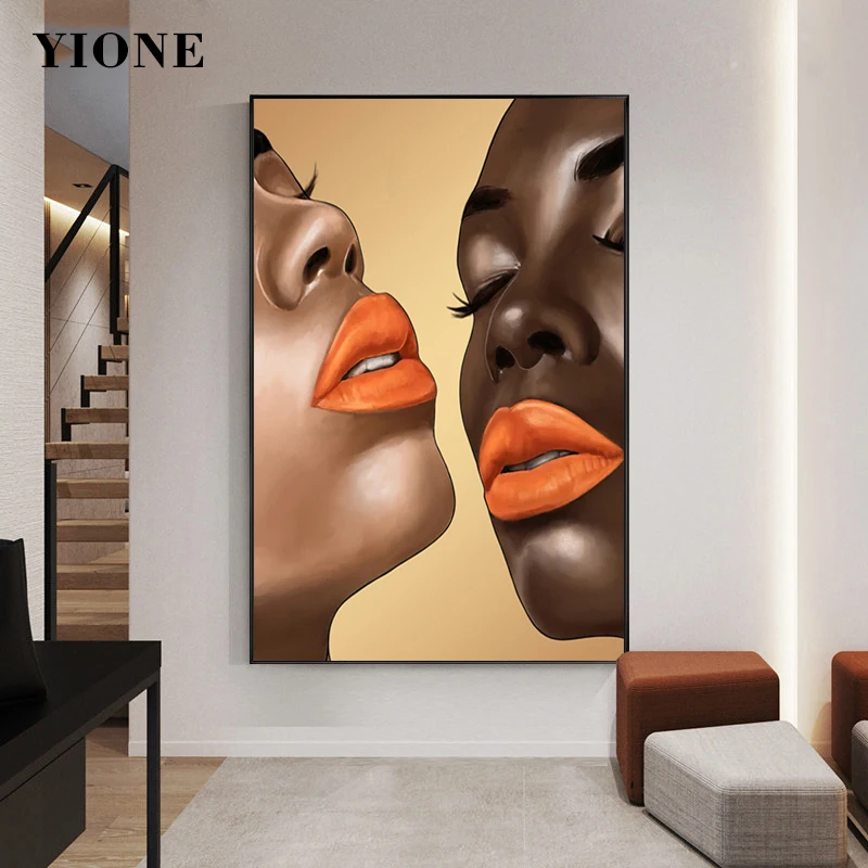Современная Картина на холсте с изображением женщины лица Vogue Africa Girls Orange Lip