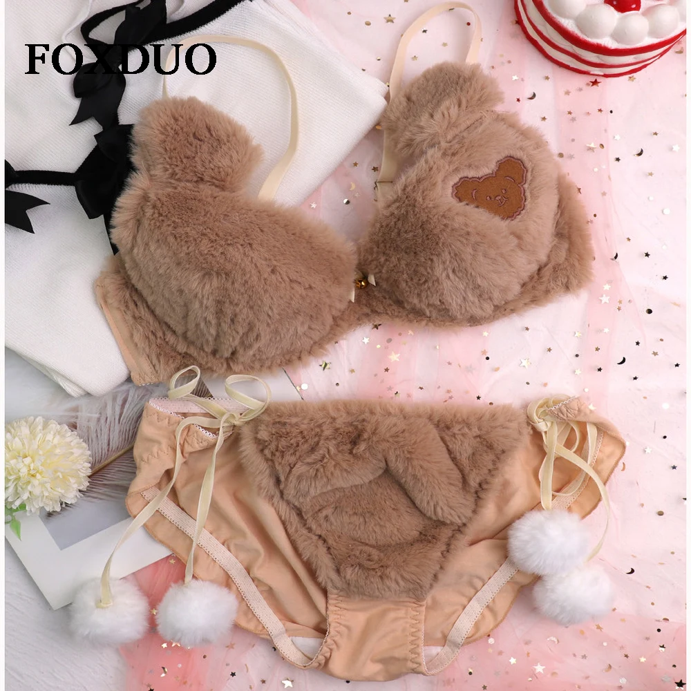 Girls Cartoon Bear Bra Briefs Set Soft Plush Lace Up Bow Kawaii Women Lingerie Sets Student Cute Underwear With Panties Suit
Girls Cartoon Bear Bra Briefs Set Soft Plush Lace Up Bow Kawaii Women Lingerie Sets Student Cute Underwear With Panties Suit