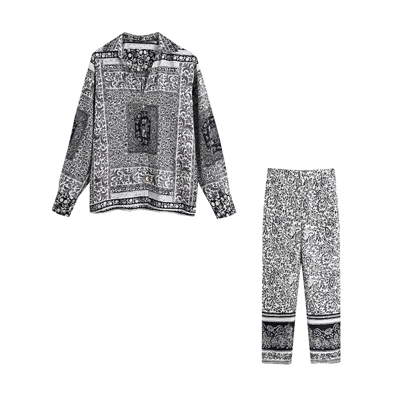 Women Sets Retro Totem Print Loose Blouses and High Waist Zipper Pants 2 Piece Sets 2021 Autumn Fashion Female Za Shirts Suit
Women Sets Retro Totem Print Loose Blouses and High Waist Zipper Pants 2 Piece Sets 2021 Autumn Fashion Female Za Shirts Suit