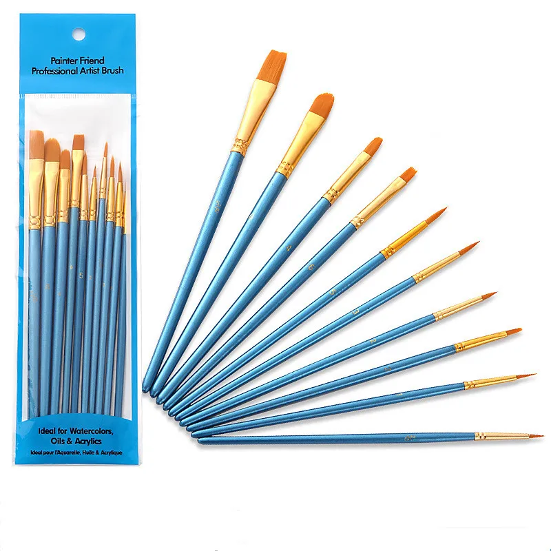 10Pcs/Pack Blue Pearlescent Nylon Brushes Set for Drawing Painting Oil Acrylic Wooden Handle Watercolor Art Supplies
10Pcs/Pack Blue Pearlescent Nylon Brushes Set for Drawing Painting Oil Acrylic Wooden Handle Watercolor Art Supplies