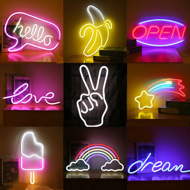 

LED Neon Light Sign Hello Good Vibes USB Powered Rainbow Wall Hanging Led Neon Lights for Game Room Bedroom Party Wall Decor
