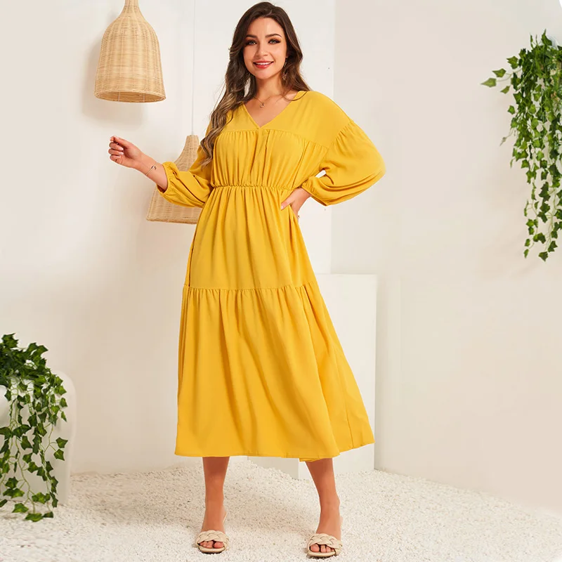 New 2022 Summer Dress Women Yellow Straps Bandage V-neck Pleated Beach Holiday Elegant Lantern Long 3/4 Sleeve Sweet Midi Dress
New 2022 Summer Dress Women Yellow Straps Bandage V-neck Pleated Beach Holiday Elegant Lantern Long 3/4 Sleeve Sweet Midi Dress