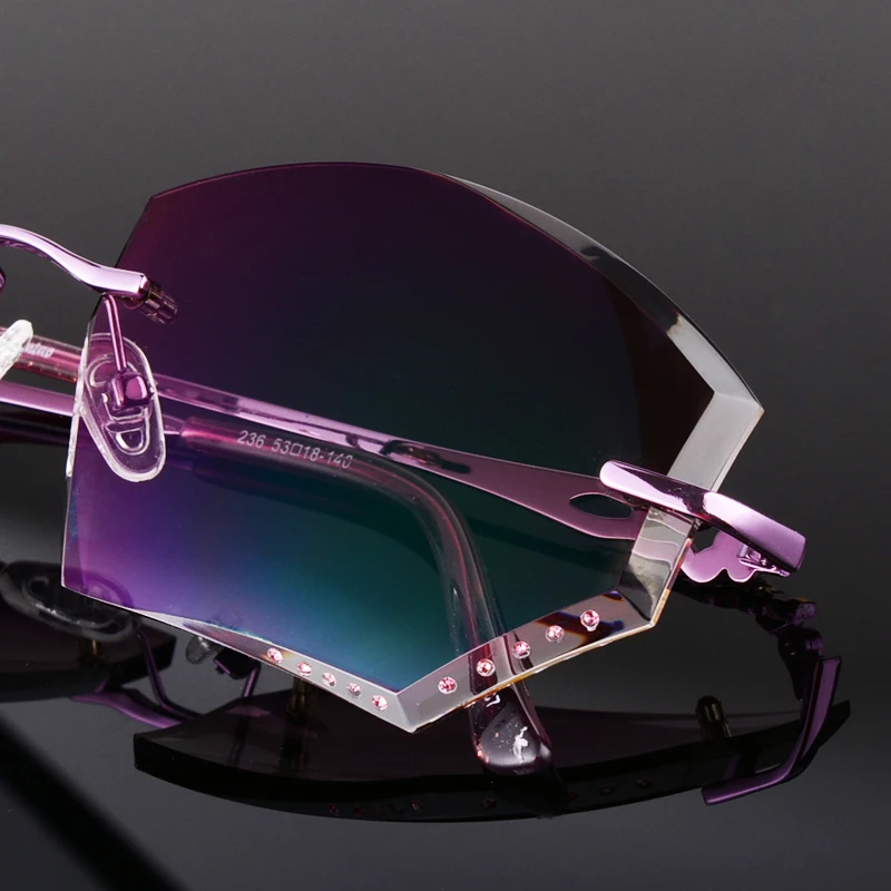 

Designer Glasses Frameless Diamond Coloured Ultra-light Trimming Glasses Rimless Prescription Sunglasses Female Progressive