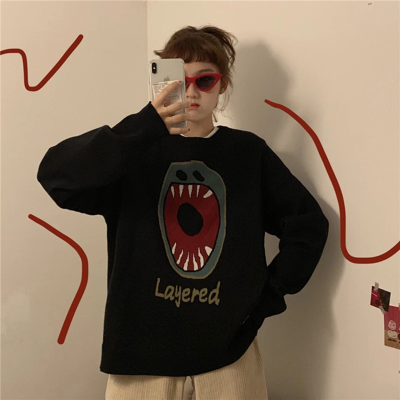 Harajuku Big Mouth Sweater Female 2020 Autumn Sweater Women Loose Round Neck Long Sleeve Sweater Cartoon Pattern Sweater Cotton
Harajuku Big Mouth Sweater Female 2020 Autumn Sweater Women Loose Round Neck Long Sleeve Sweater Cartoon Pattern Sweater Cotton