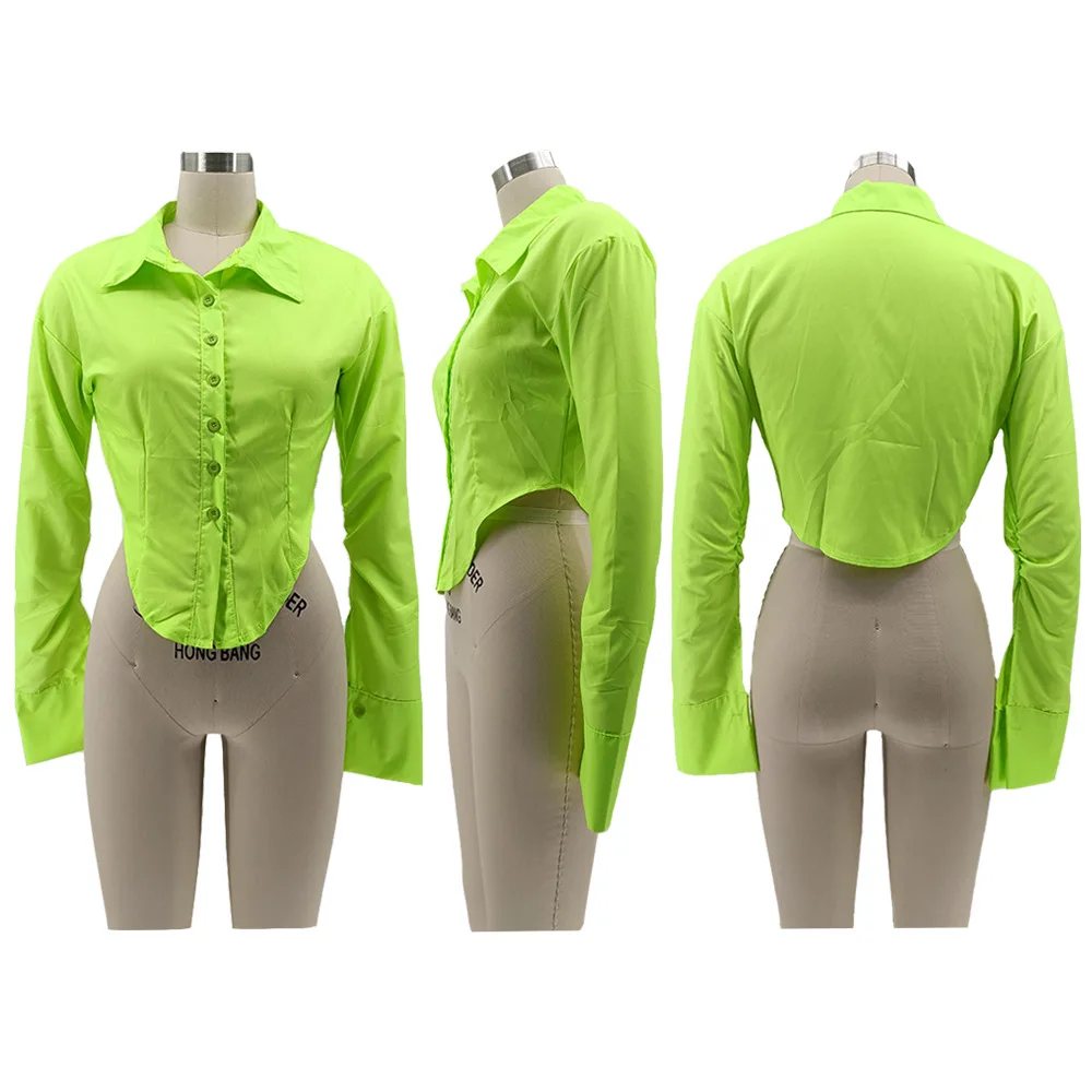 Флуоресцентно-зеленая Женская Асимметричная рубашка с длинным рукавом в форме