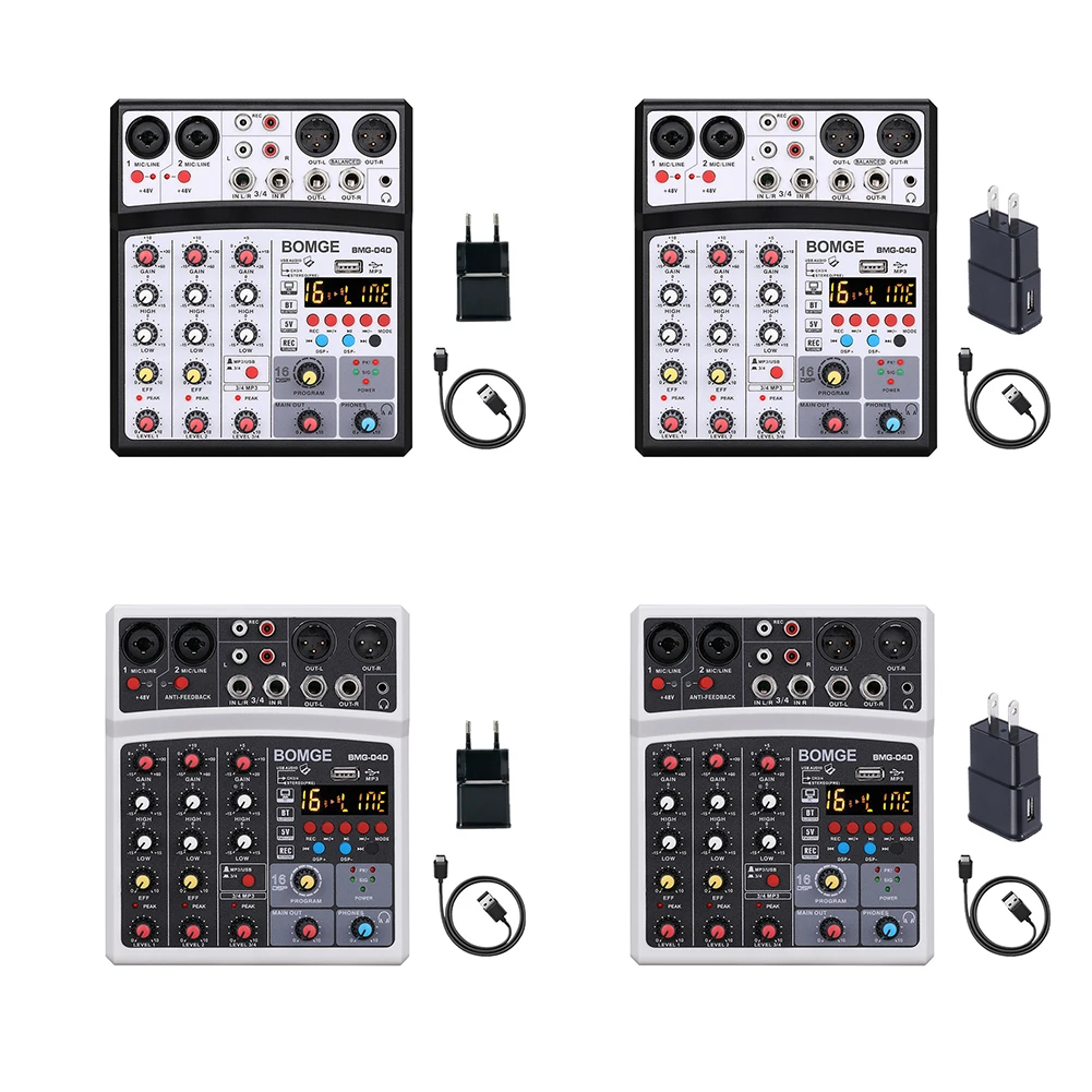 Audio Mixer Bluetooth-compatible Sound Mixing Console Home Karaoke KTV USB Sound Card US /EU Plug 4 Channels
Audio Mixer Bluetooth-compatible Sound Mixing Console Home Karaoke KTV USB Sound Card US /EU Plug 4 Channels