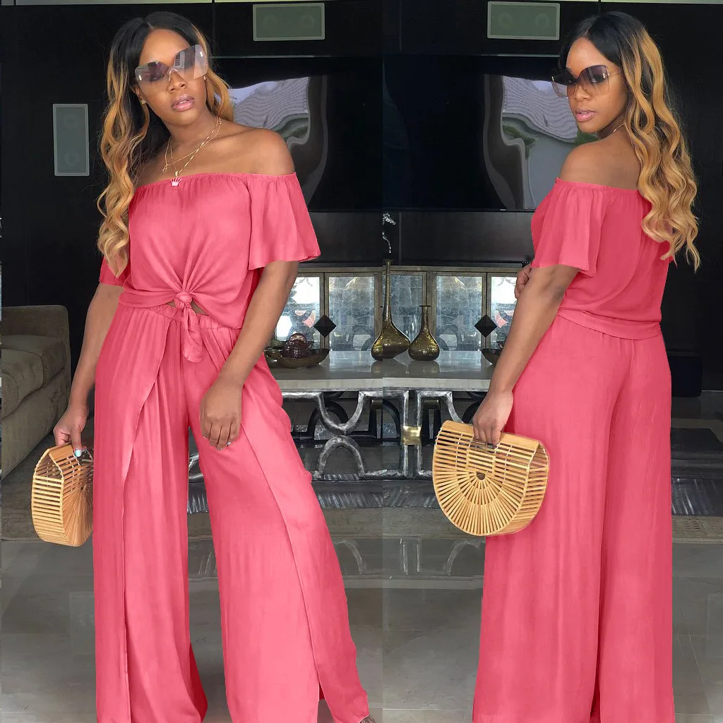 Plus Size Loose 2 Piece Set Women's Fashion Casual Slash Neck Off-the Shoulder Tops Wide Leg Trousers Outfits Summer Women Two
Plus Size Loose 2 Piece Set Women's Fashion Casual Slash Neck Off-the Shoulder Tops Wide Leg Trousers Outfits Summer Women Two