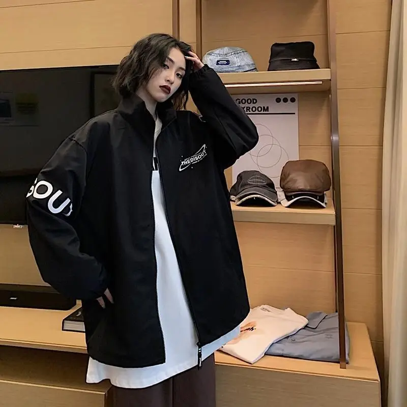 Hong Kong-style Retro Jacket Women Spring-autumn New Black Zip-up Overcoat Female Loose Korean Fashion Cool Bomber Jackets Coats
Hong Kong-style Retro Jacket Women Spring-autumn New Black Zip-up Overcoat Female Loose Korean Fashion Cool Bomber Jackets Coats