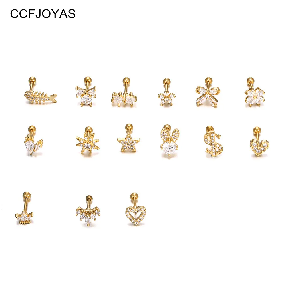 CCFJOYAS 1 Set/15 Different Styles White Zircon Screw Stud Earrings Women Minimalist Ear Bone Studs Piercing Jewelry Wholesale
CCFJOYAS 1 Set/15 Different Styles White Zircon Screw Stud Earrings Women Minimalist Ear Bone Studs Piercing Jewelry Wholesale