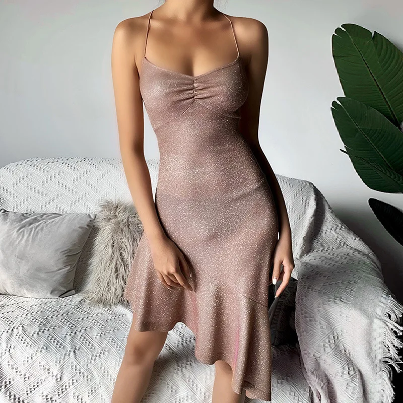 Bright Silk Sling Backless Lace Up Dress Women's Clothing Summer New Fashion Sexy Solid Color Elastic Waist Irregular Mid Skirt
Bright Silk Sling Backless Lace Up Dress Women's Clothing Summer New Fashion Sexy Solid Color Elastic Waist Irregular Mid Skirt