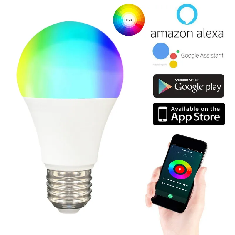 

Wi-Fi, E27 умные LED лампочки RGB голос Управление светильник лампочка лампа пульт дистанционного управления с Alexa Google Assistant 9 Вт Настенный Декор дл...