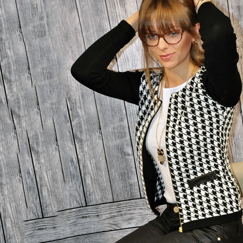 Women's Jacket Casual Coat Houndstooth Jakcet Long Sleeve Women Top Splicing Zip Slim Jacket Coat Female
Women's Jacket Casual Coat Houndstooth Jakcet Long Sleeve Women Top Splicing Zip Slim Jacket Coat Female